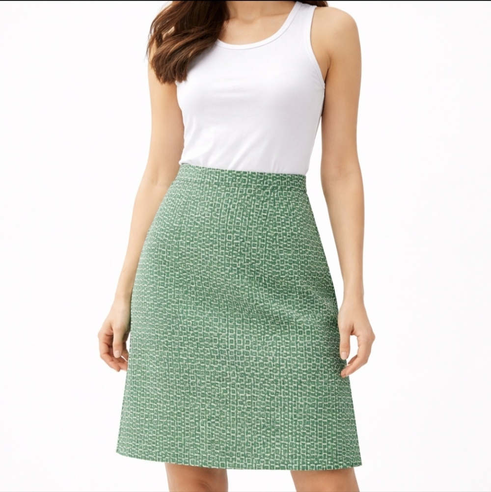 Boden Womens Skirt Size 18 Regular 18R Green Print A Line Preppy Classic Summer